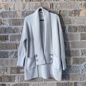 Soft Surroundings Light Gray Waffle Knit Open Cardigan